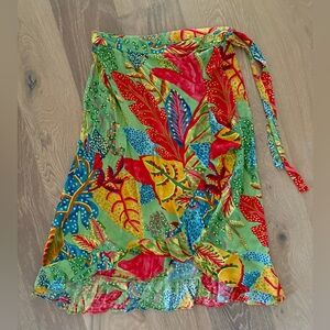 Christian Siriano Pareo Red and Green vibrant print wrap skirt size Medium